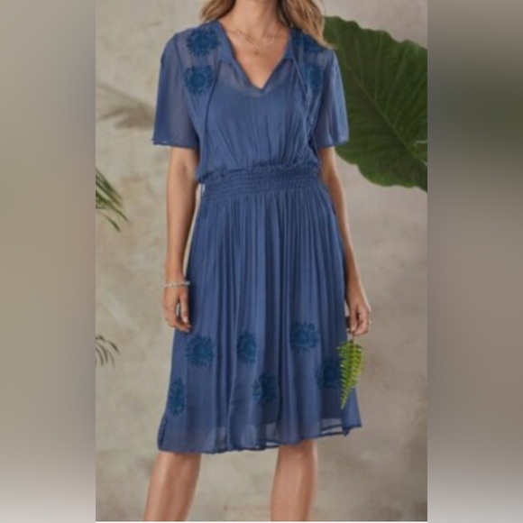 Sundance Led By Dreams Dress Blue Boho Embroidered Midi - Picture 1 of 8